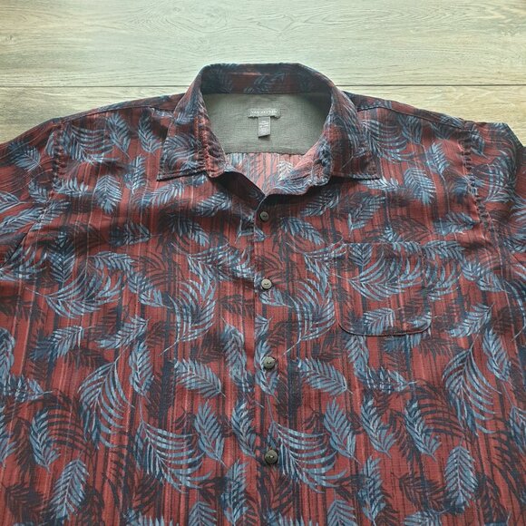 Van Heusen Men Button Up Tropical Leaf Print Short Sleeve Shirt Size XL FLAW - Picture 2 of 9